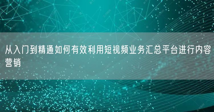 从入门到精通如何有效利用短视频业务汇总平台进行内容营销